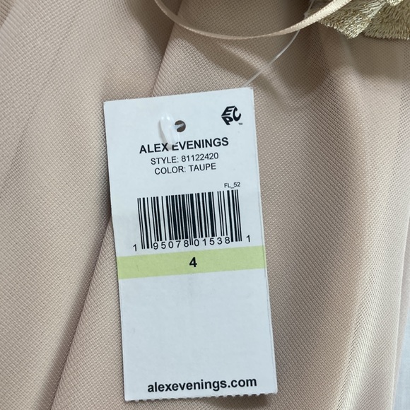 Alex Evenings Illusion Sleeve Embroidered Midi Dress in Taupe Size 4 - Picture 7 of 9